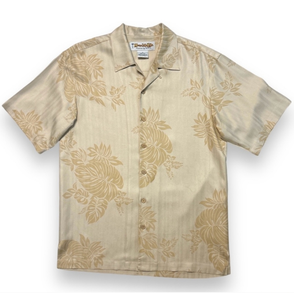 HONOLULU LULU Tan Monstera Print Short Sleeve Hawaiian Shirt